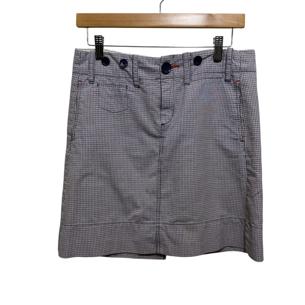 Paper Boy Blue Micro Plaid Cotton Mini‎ Skirt Button Detail Size 6 Preppy